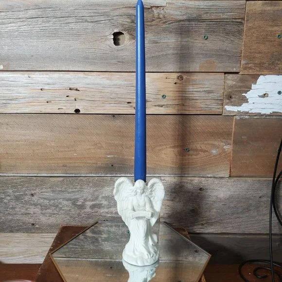 Hermitage Pottery Jade Angel Taper Candle Holder - Playing Accordion - Picture 2 of 7